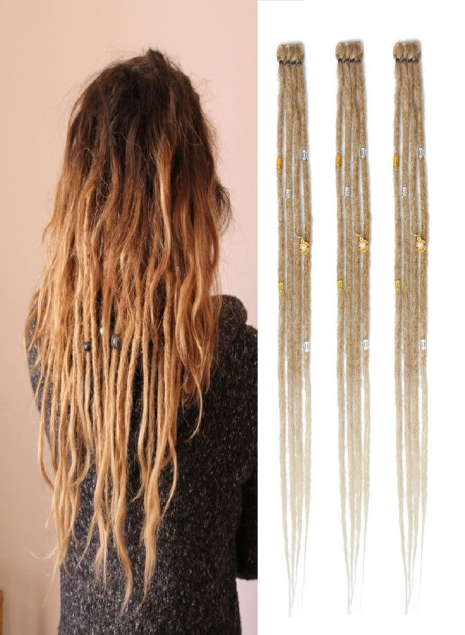 Dsoar Thin Dreadlock Extensions with Clips 20 Inch Clip In Dreads Handmade 3Pcs Crochet Loc Extensions(27/613#) - Image 1